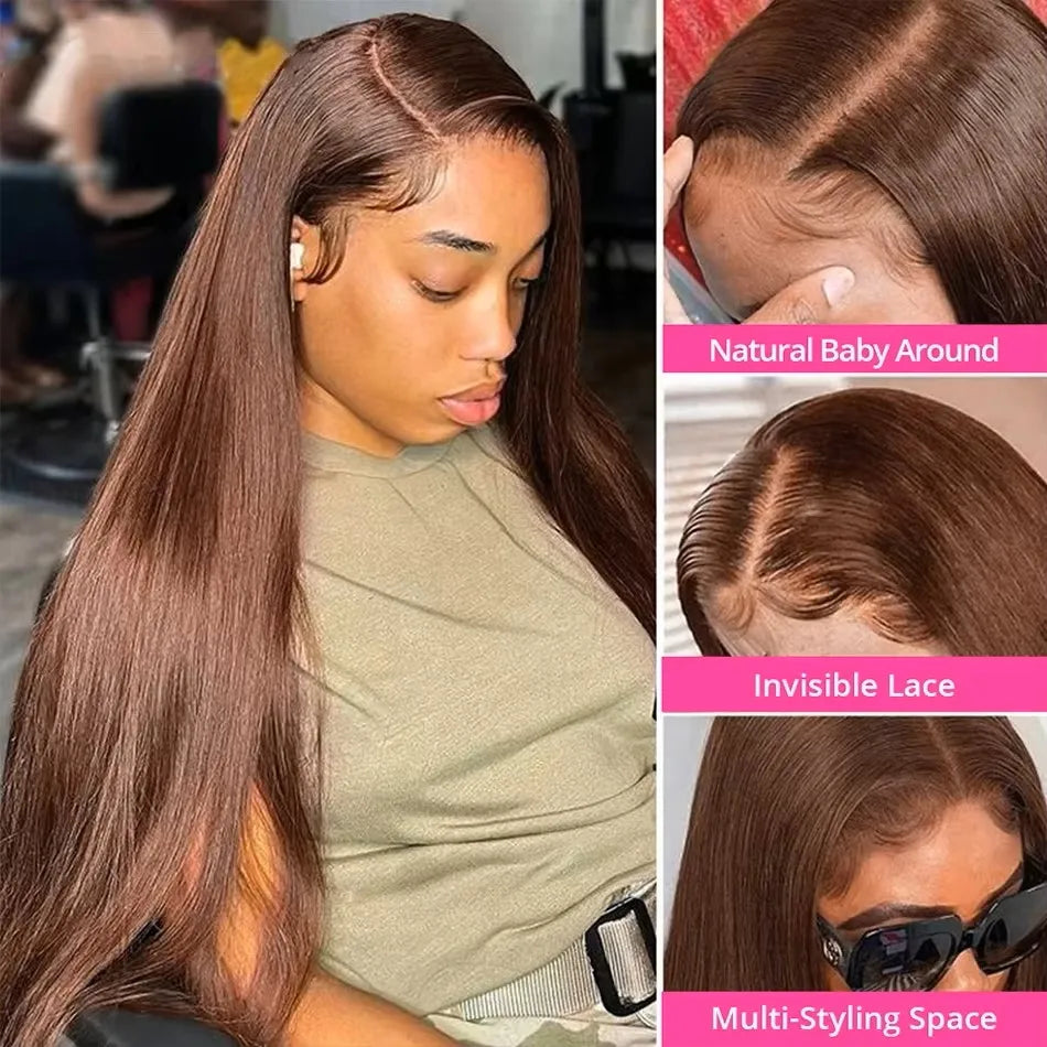 Chocolate Brown Straight Lace Front Pre Plucked Remy