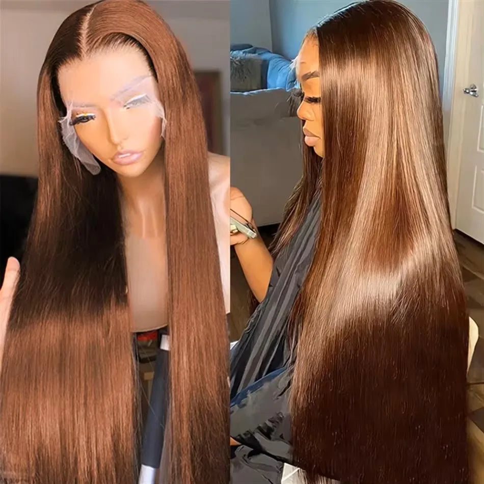 Chocolate Brown Straight Lace Front Pre Plucked Remy