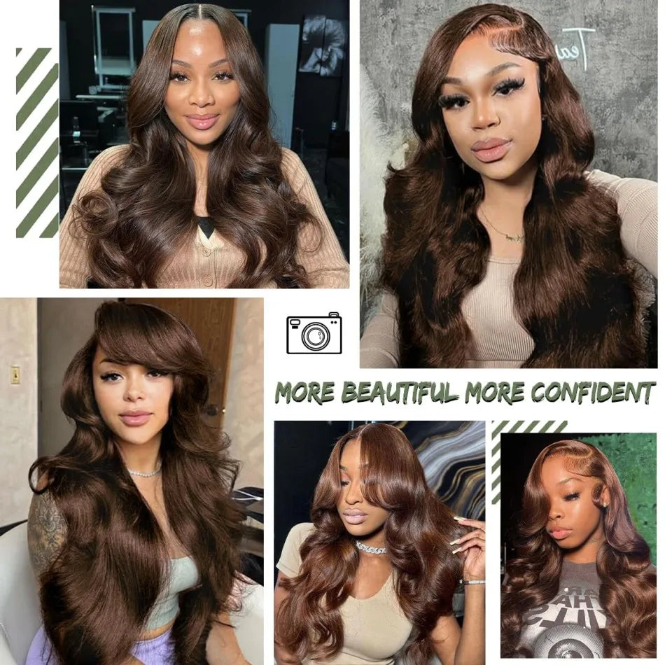 Chocolate Brown Body Wave Wig HD Lace Frontal