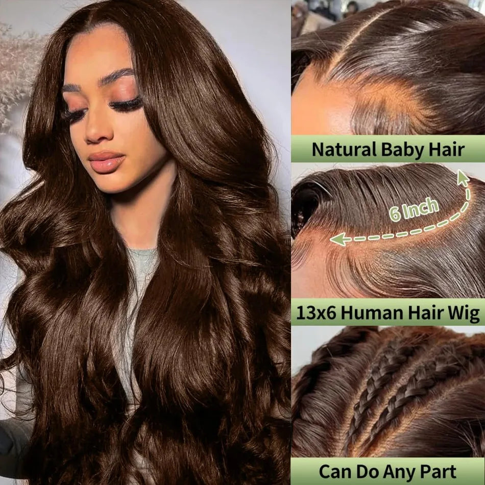 Chocolate Brown Body Wave Wig HD Lace Frontal
