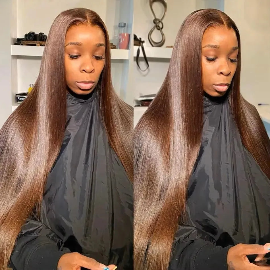 Chocolate Brown Straight Lace Front Pre Plucked Remy
