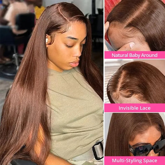 Chocolate Brown Straight Lace Front Pre Plucked Remy
