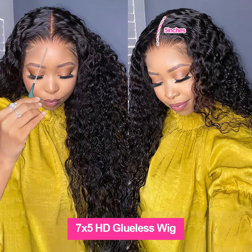 Water Wave Glueless Wig Human Hair Closure Wig