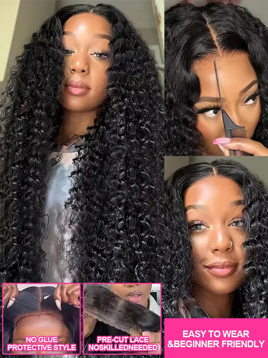 Water Wave Glueless Wig Human Hair Closure Wig